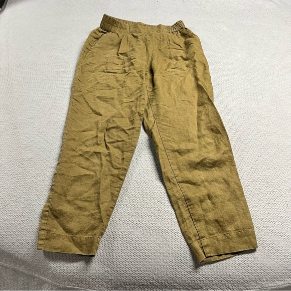 Sisley Khaki Green 100% Linen Pull On casual Summer pants with pockets Size 4 - Picture 1 of 8